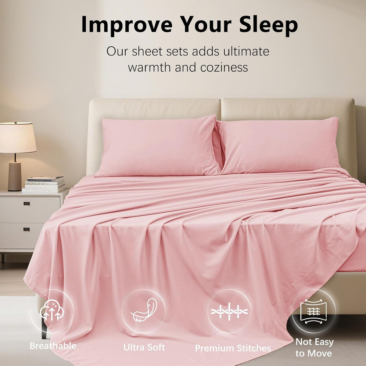 Twin Size 4 Piece Sheet Set - Hotel Luxury Bedding for Twin Size Bed - Soft and Breathable Bed Sheets Set - Deep Pocket Sheets,Wrinkle & Fade Resistant(Twin, Baby Pink)
