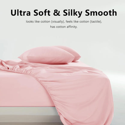 Twin Size 4 Piece Sheet Set - Hotel Luxury Bedding for Twin Size Bed - Soft and Breathable Bed Sheets Set - Deep Pocket Sheets,Wrinkle & Fade Resistant(Twin, Baby Pink)