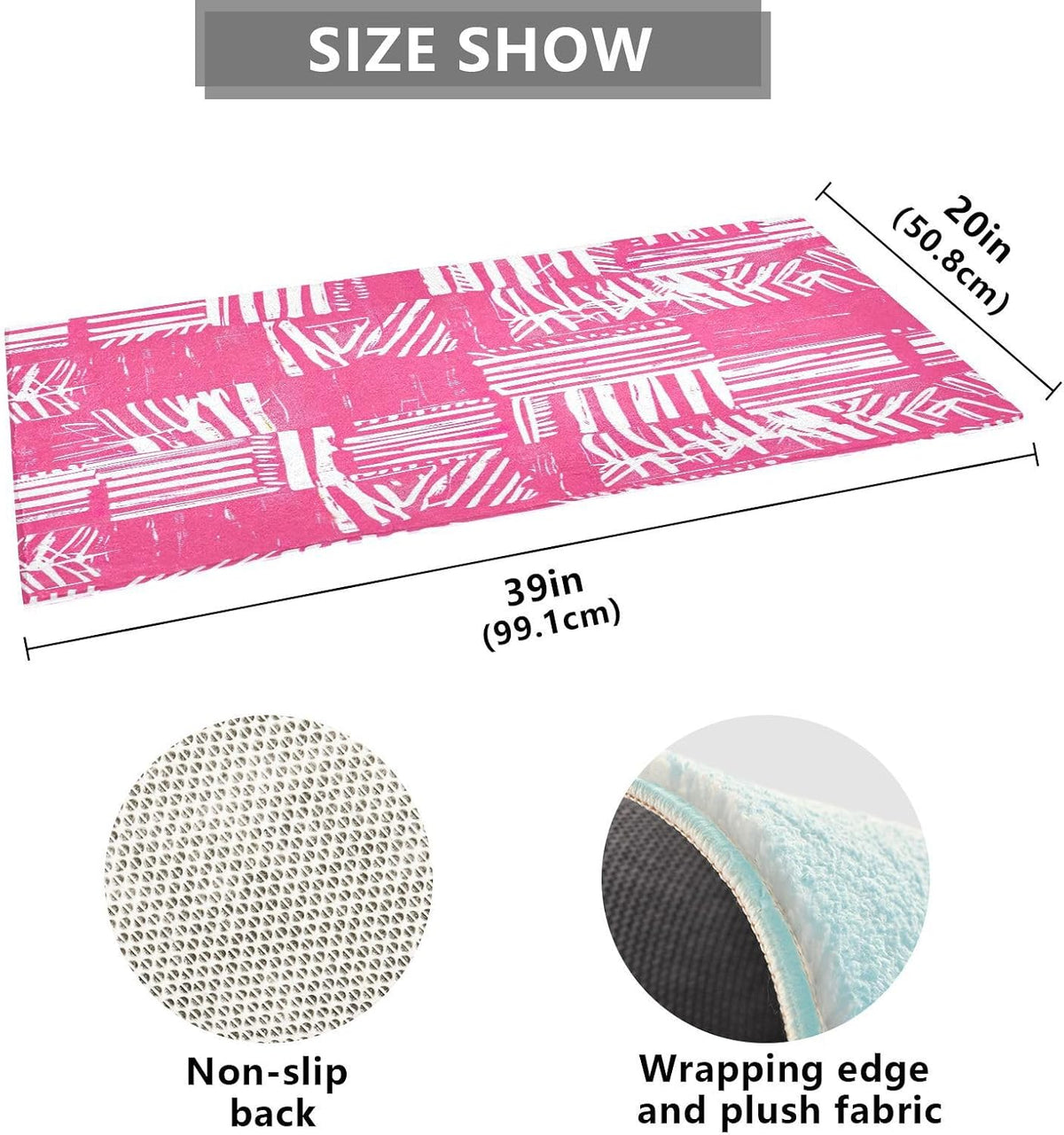 Bath Mat, Soft Absorbent Non Slip Bath Rug, Abstract Pink Stripe Bath Mats for Bathroom, Living Room Bedroom Home Mat Floor, Dry Quickly, Machine Washable 20 x 39 Inch