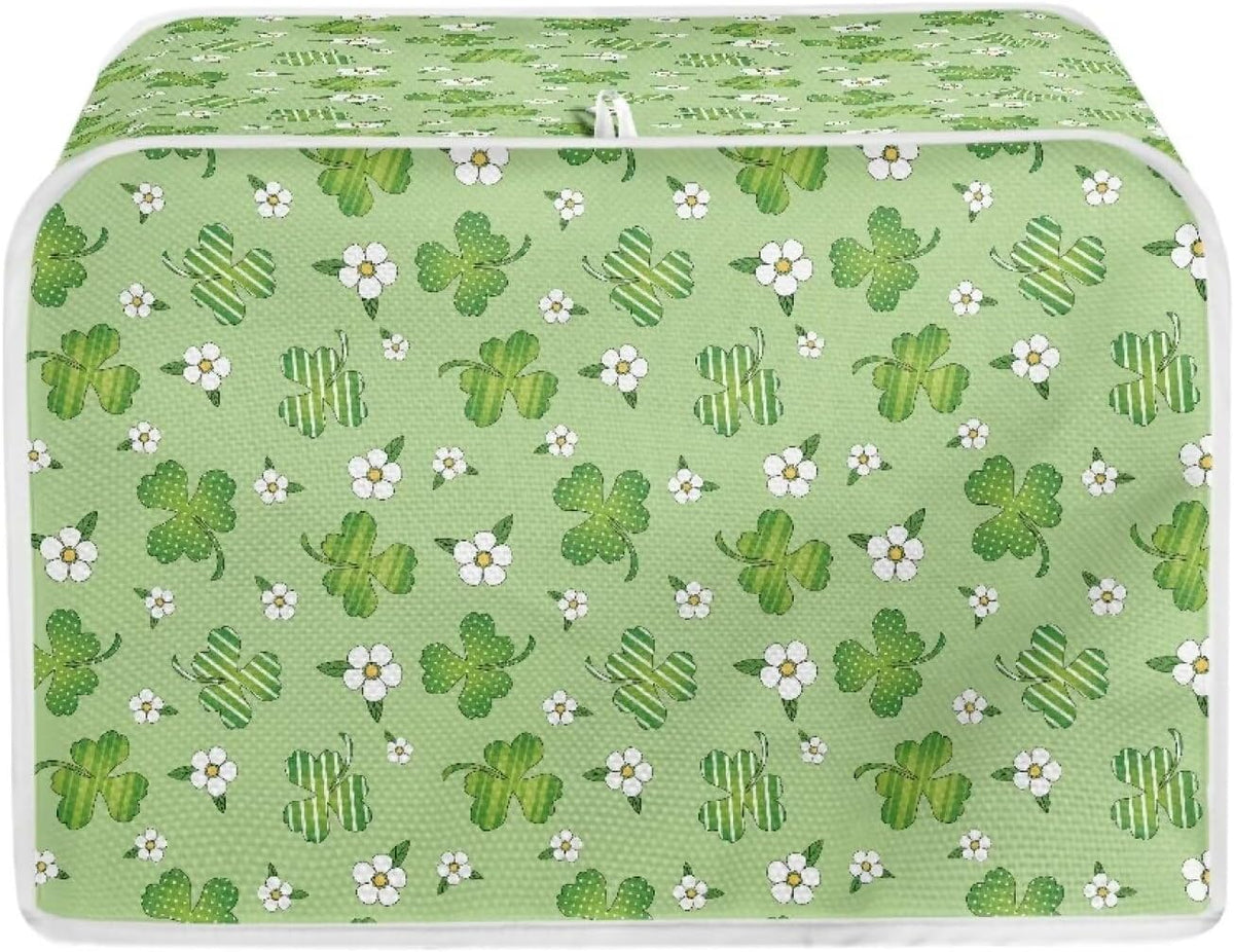 Green Shamrock Flower Print Toaster Cover 2 Slice Wide Slot, Lightweight Toaster Cover Dust Protection Washable Appliance Bag Bread Maker Cover St. Patrick's Day Decoration, Pink
