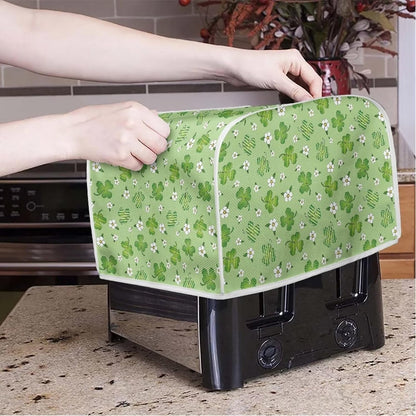 Green Shamrock Flower Print Toaster Cover 2 Slice Wide Slot, Lightweight Toaster Cover Dust Protection Washable Appliance Bag Bread Maker Cover St. Patrick's Day Decoration, Pink