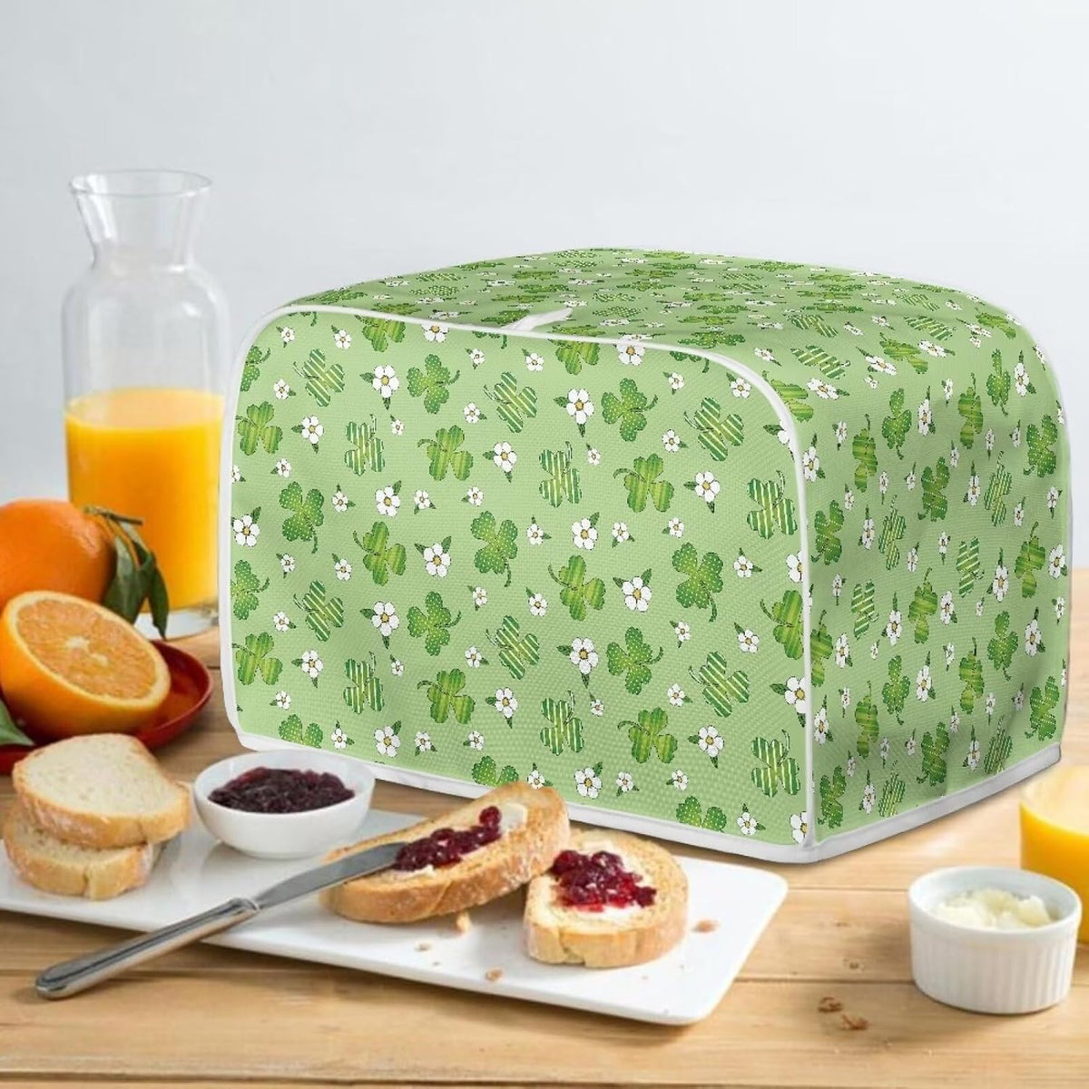 Green Shamrock Flower Print Toaster Cover 2 Slice Wide Slot, Lightweight Toaster Cover Dust Protection Washable Appliance Bag Bread Maker Cover St. Patrick's Day Decoration, Pink