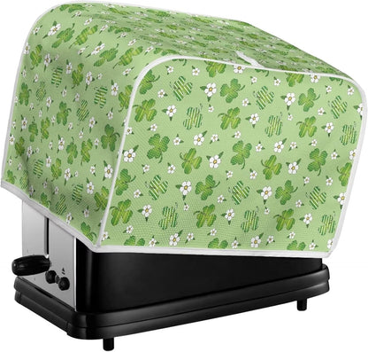 Green Shamrock Flower Print Toaster Cover 2 Slice Wide Slot, Lightweight Toaster Cover Dust Protection Washable Appliance Bag Bread Maker Cover St. Patrick's Day Decoration, Pink