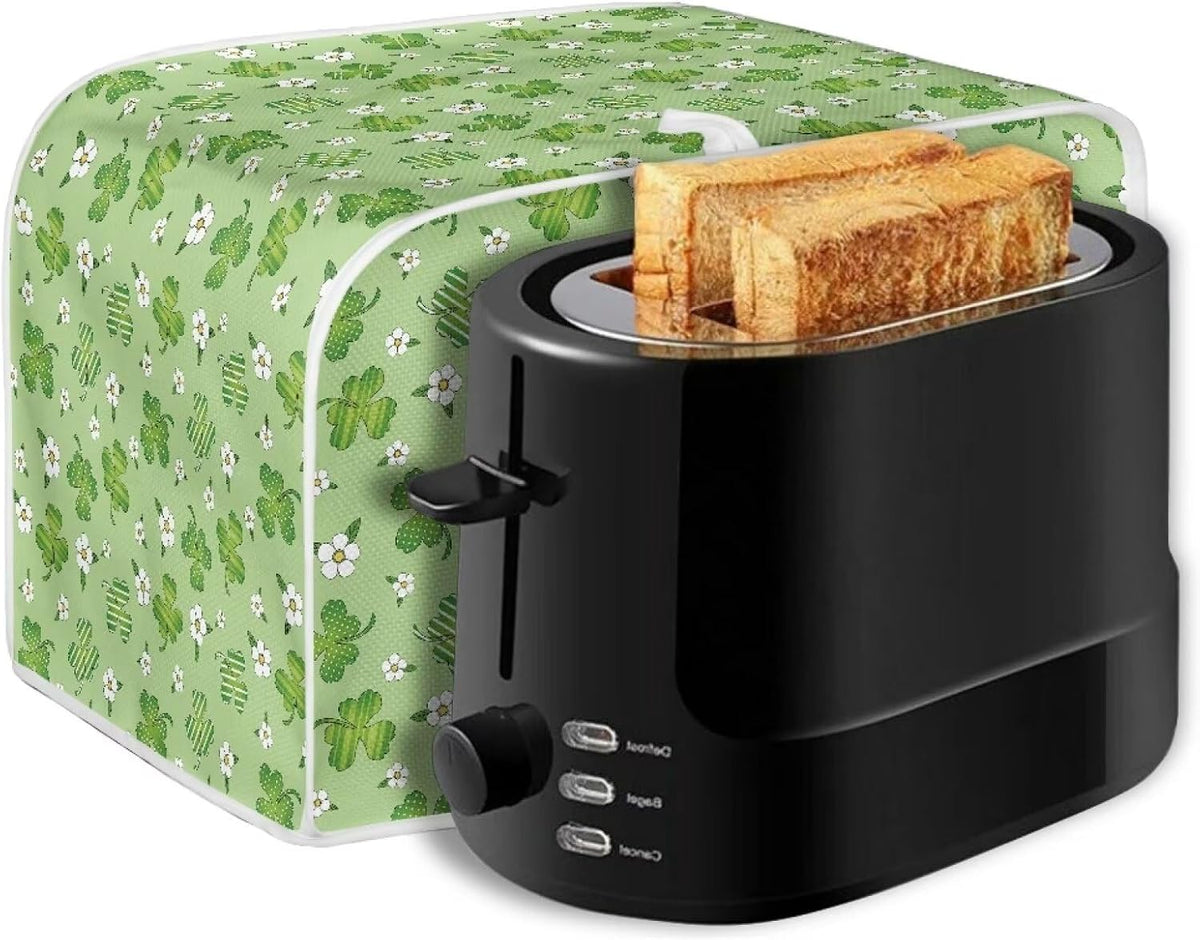 Green Shamrock Flower Print Toaster Cover 2 Slice Wide Slot, Lightweight Toaster Cover Dust Protection Washable Appliance Bag Bread Maker Cover St. Patrick's Day Decoration, Pink