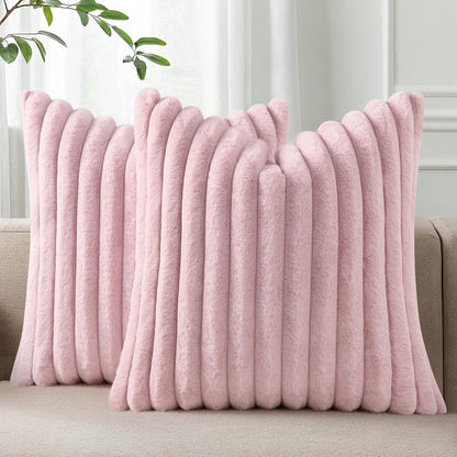 Faux Fur Decorative Throw Pillow Covers 18x18 Set of 2, Blush Pink