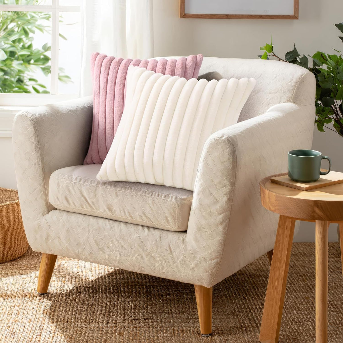 Faux Fur Decorative Throw Pillow Covers 18x18 Set of 2, Blush Pink