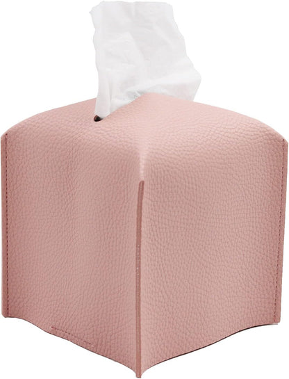 Tissue Box Cover Holder, Square Modern Decoration PU Leather Facial Tissues Case Roll Paper Dispenser for Bathroom Vanity Countertop, Night Stands, Office Desk Car 5X5X5'' | Pink