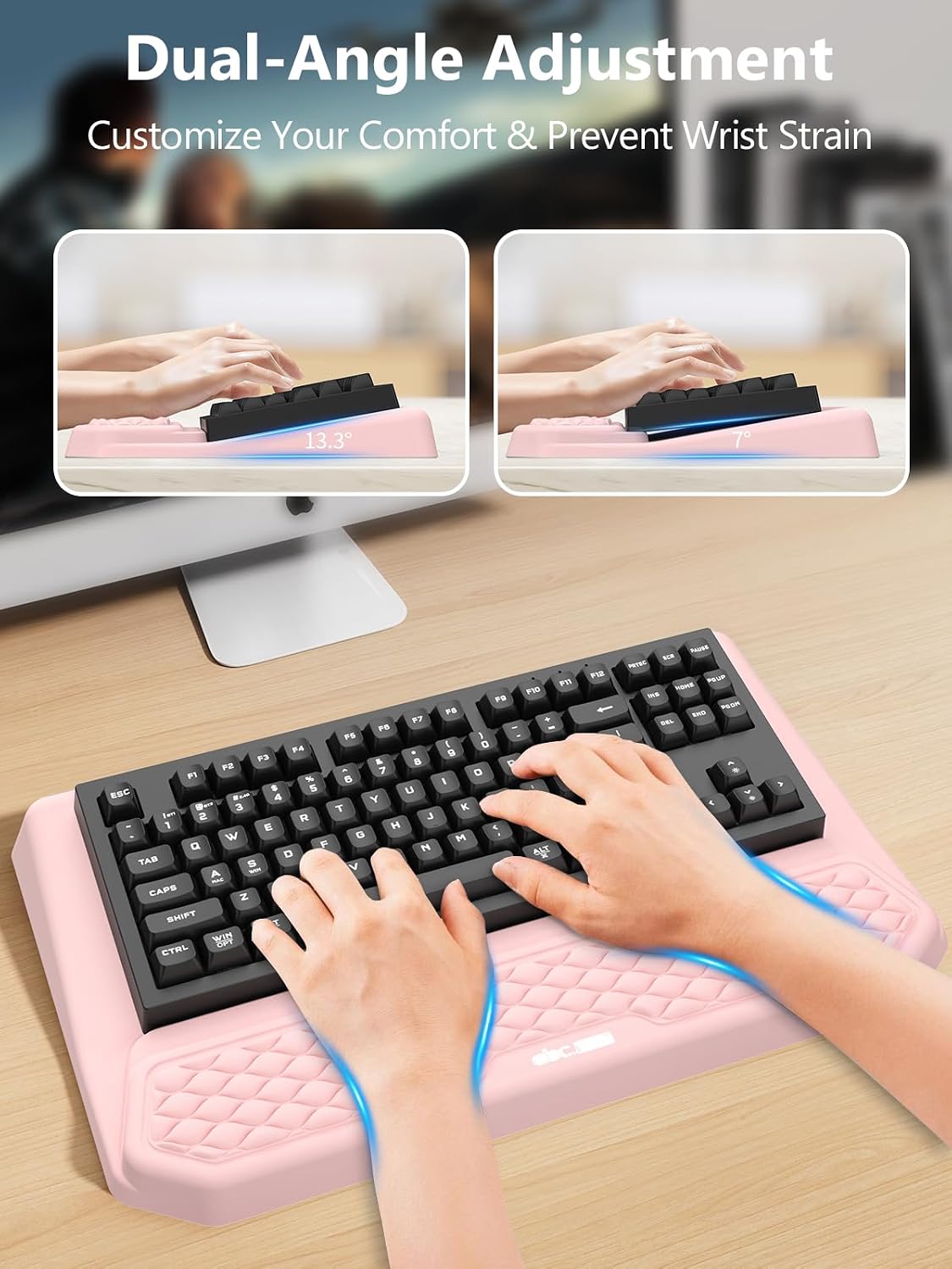 2-in-1 Ergonomic Keyboard Stand with Wrist Rest, Pink