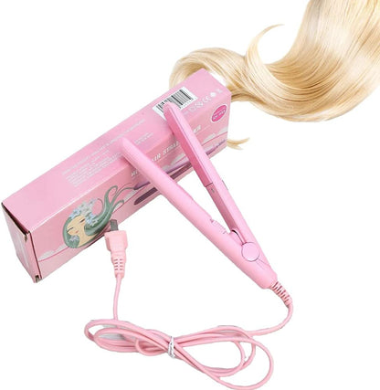 Mini Hair Straightener, 2 in 1 Portable Ceramic Tourmaline Flat Iron Heating Curler for Curling Straighten Bang, Wavy Hair, Short Hair Hair Tools Hair Straightener Comb (Pink)