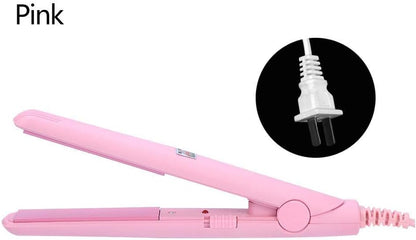Mini Hair Straightener, 2 in 1 Portable Ceramic Tourmaline Flat Iron Heating Curler for Curling Straighten Bang, Wavy Hair, Short Hair Hair Tools Hair Straightener Comb (Pink)