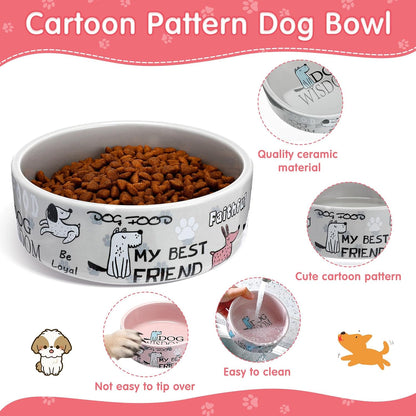 2 Pcs 5 Inch Ceramic Dog Bowls Dishes for Small Dogs, Pink, Gray