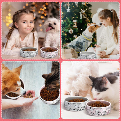 2 Pcs 5 Inch Ceramic Dog Bowls Dishes for Small Dogs, Pink, Gray