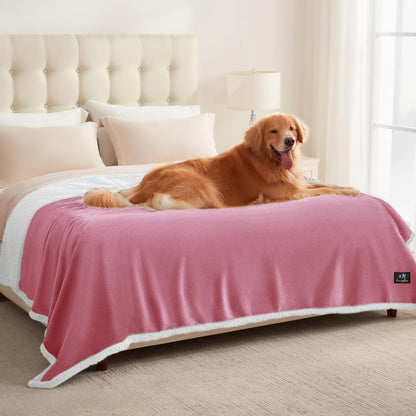 Waterproof Bed Blanket Washable,Soft Sherpa Fleece Puppy Reversible Throw Blankets for Medium Large Dog Cat,Furniture Cover Protector Couch from Liquid Pee and Pet Fur,Pink White,85" x 57"
