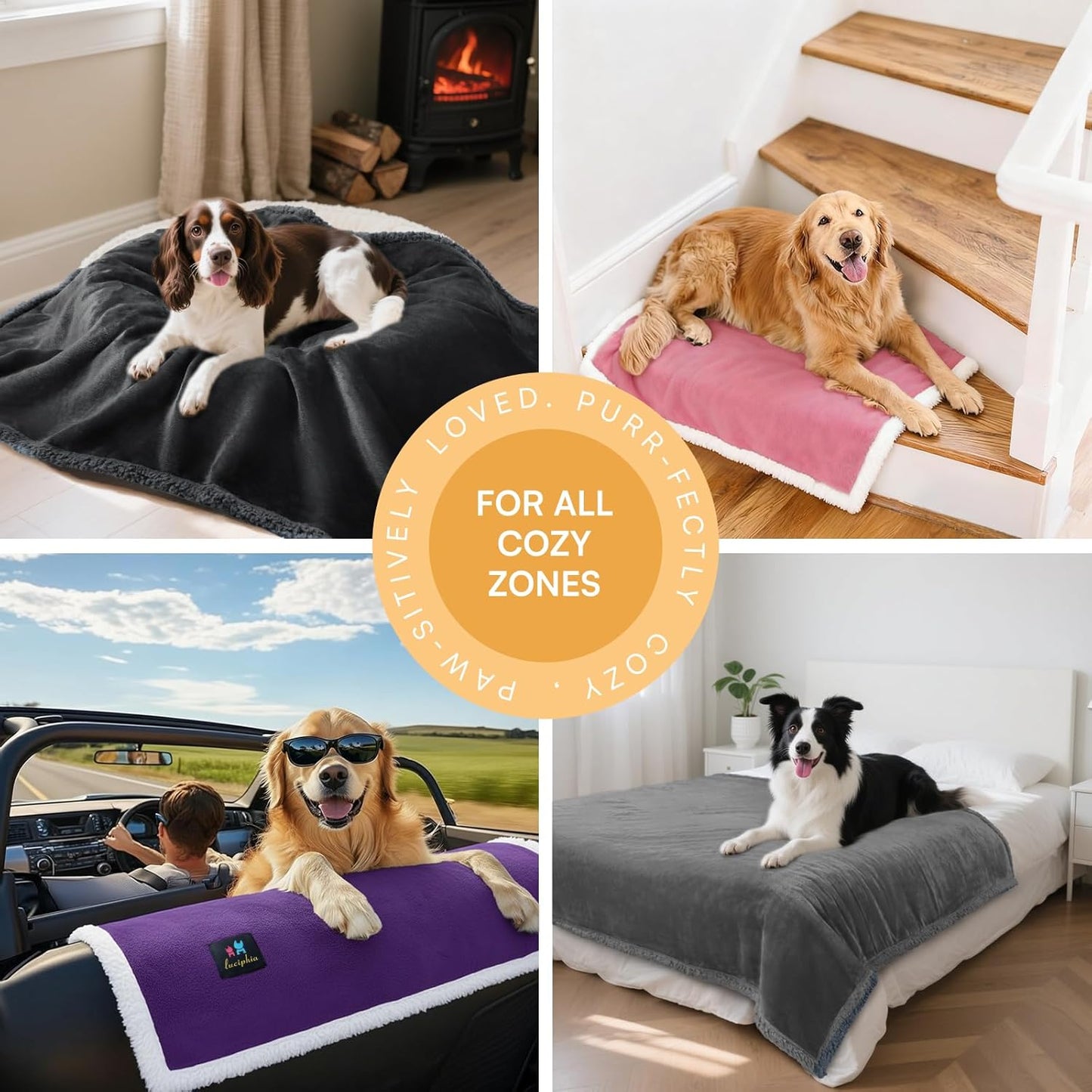 Waterproof Bed Blanket Washable,Soft Sherpa Fleece Puppy Reversible Throw Blankets for Medium Large Dog Cat,Furniture Cover Protector Couch from Liquid Pee and Pet Fur,Pink White,85" x 57"