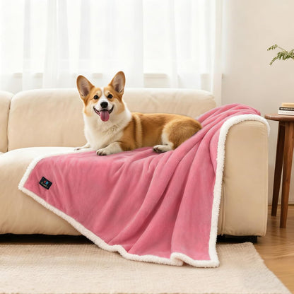 Waterproof Bed Blanket Washable,Soft Sherpa Fleece Puppy Reversible Throw Blankets for Medium Large Dog Cat,Furniture Cover Protector Couch from Liquid Pee and Pet Fur,Pink White,85" x 57"