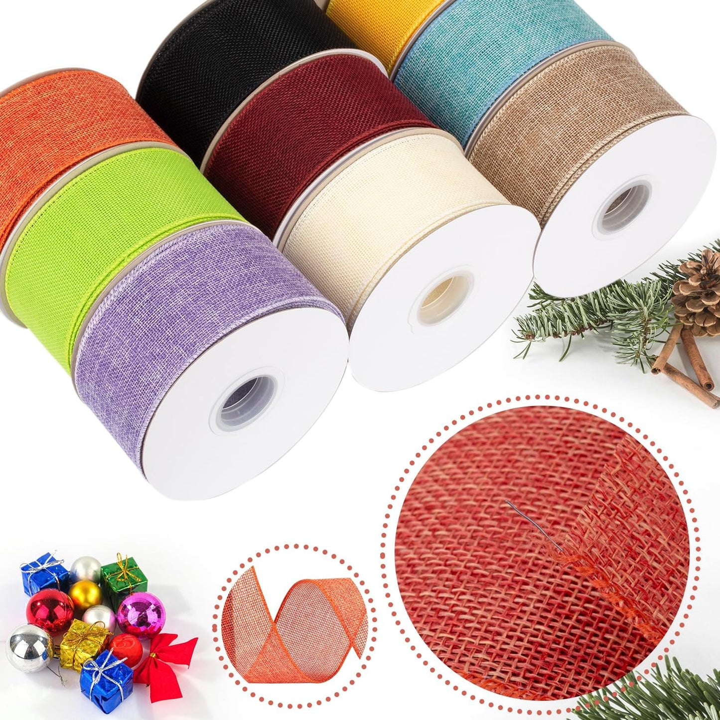 Honey Peach Burlap Ribbon, 2-1/2 Inch x 20 Yard, Wired Edge Ribbon for Crafts, Wreath, Bow Making, Gift Wrapping, Christmas Tree Decoration and Home Decoration