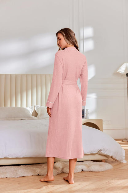 Robes for Women Long Lightweight Waffle Knit Bathrobe with Pockets