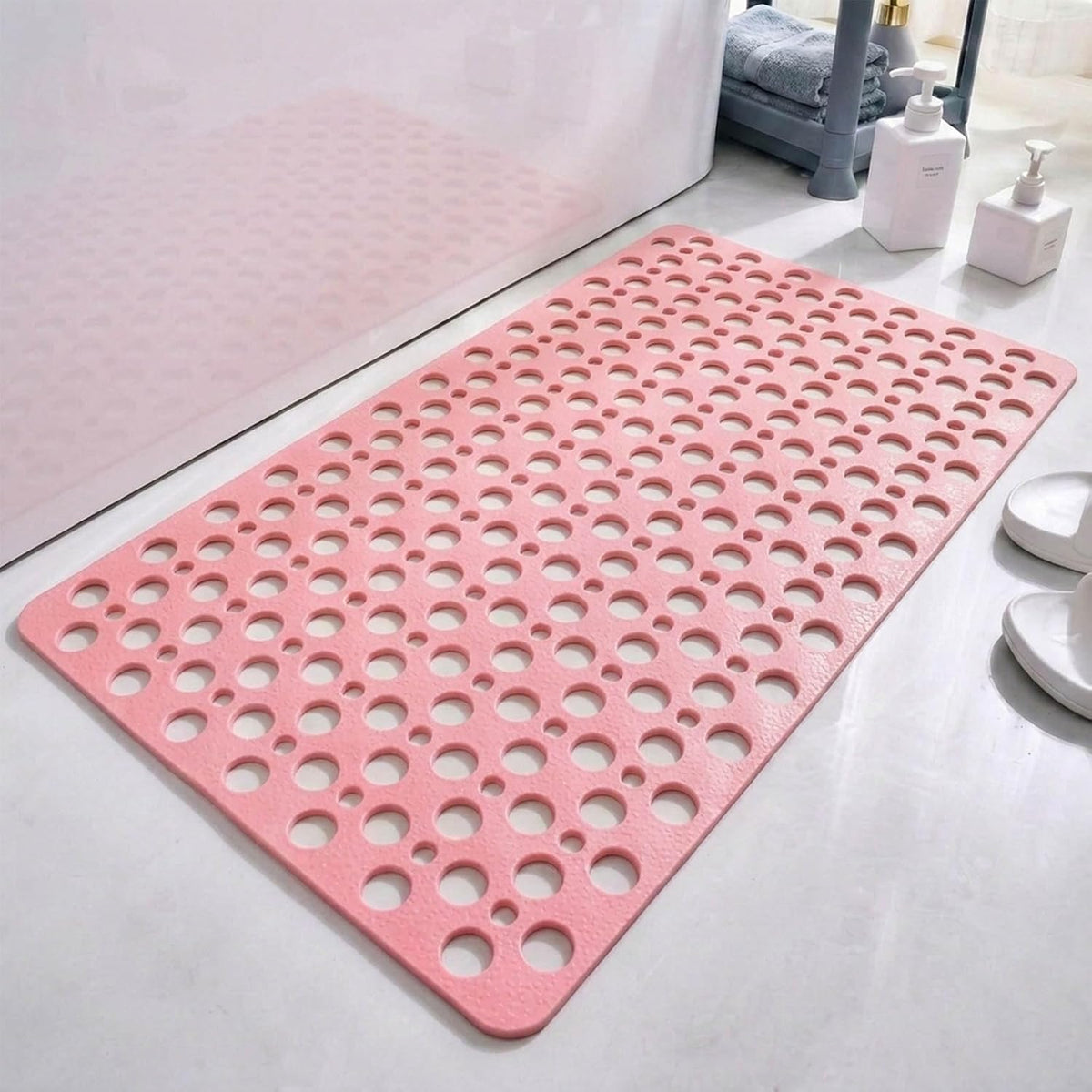 Casa and Beyond Shower Mat Non Slip Bath Mat Secure Shower Mat Easy to Clean Drains Fast Easy Dry Cut Soft Machine Washable Bathtub mat for Inside Shower (Pink,27.6 * 15 in)