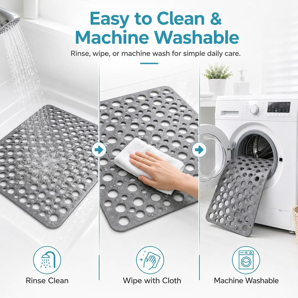 Casa and Beyond Shower Mat Non Slip Bath Mat Secure Shower Mat Easy to Clean Drains Fast Easy Dry Cut Soft Machine Washable Bathtub mat for Inside Shower (Pink,27.6 * 15 in)