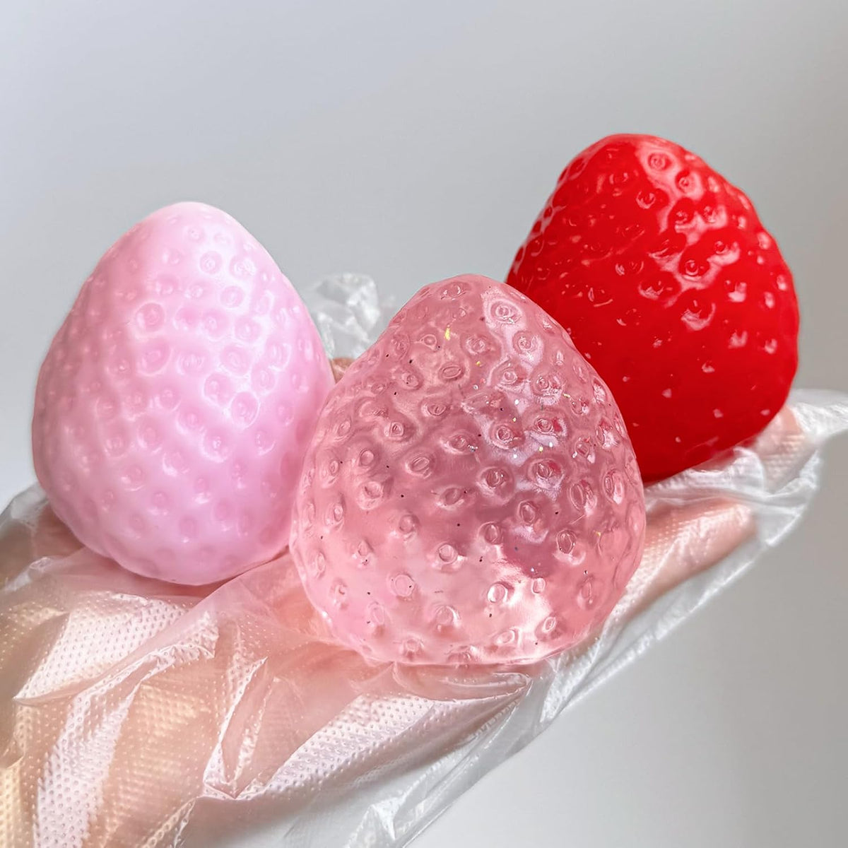 2PCS Big Strawberry Squishies for Adults Relaxation, Handmade Sticky Squishies Strawberry