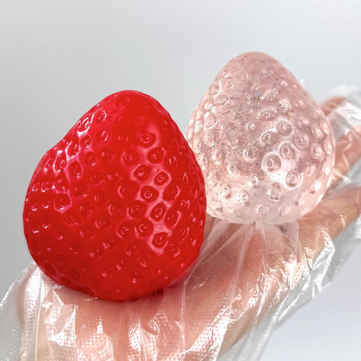 2PCS Big Strawberry Squishies for Adults Relaxation, Handmade Sticky Squishies Strawberry