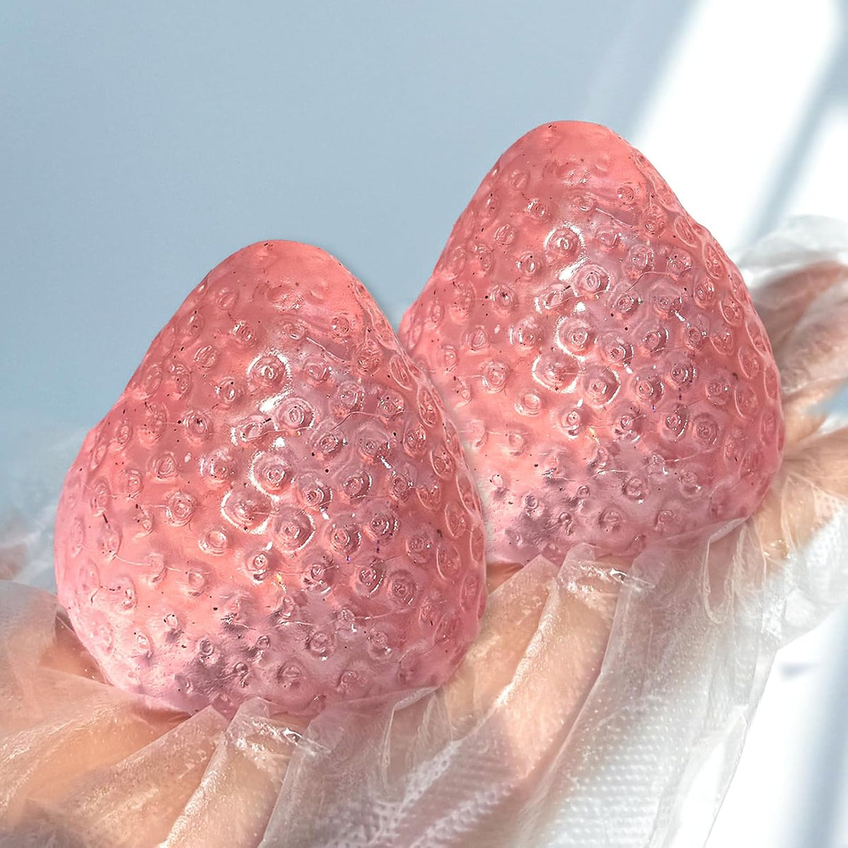 2PCS Big Strawberry Squishies for Adults Relaxation, Handmade Sticky Squishies Strawberry