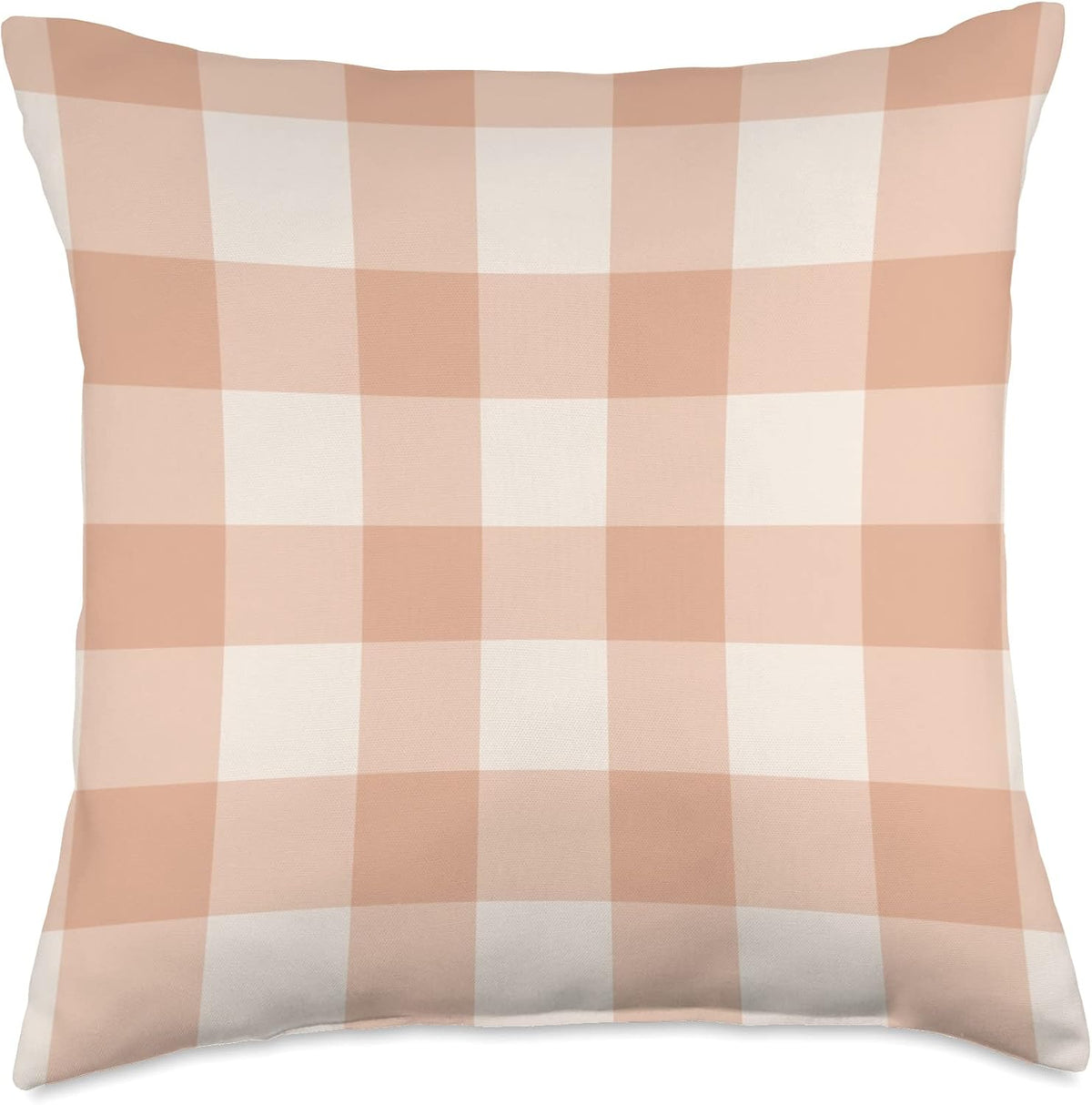 Peach Gingham Peach Checks On White Background Throw Pillow