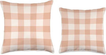 Peach Gingham Peach Checks On White Background Throw Pillow