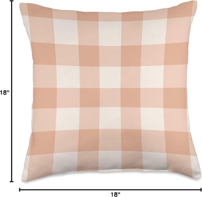 Peach Gingham Peach Checks On White Background Throw Pillow