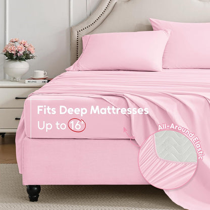 Twin Sheets Set, 3 Pieces Hotel Luxury Soft Microfiber Bed Sheets Set, Up to 16" Deep Pockets, Oeko-Tex Sheets with Elastic, Breathable, Wrinkle Free (Light Pink, Twin)