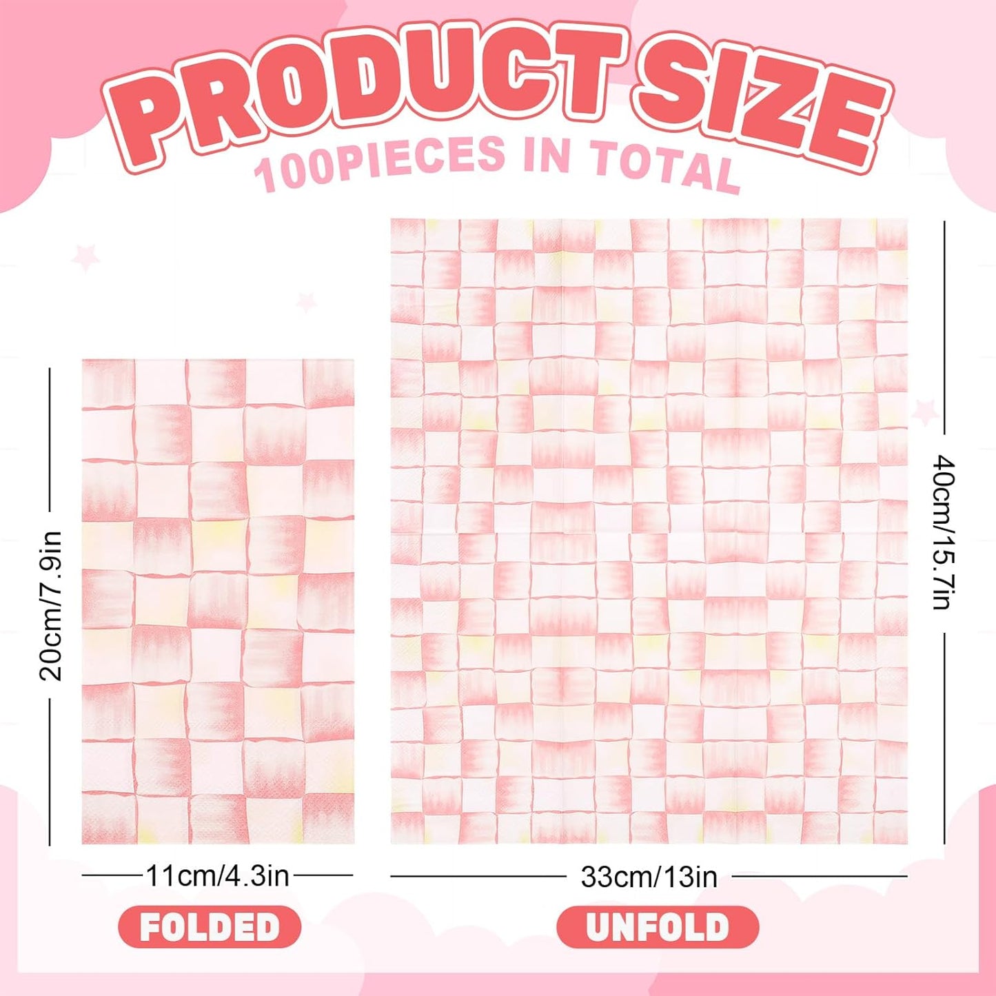 100 Pcs Light Pink Plaid Guest Napkins Watercolor Checkered Disposable Napkins Dinner Hand Towel Paper Napkin for Bathroom Wedding Birthday Party Table Supplies