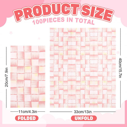 100 Pcs Light Pink Plaid Guest Napkins Watercolor Checkered Disposable Napkins Dinner Hand Towel Paper Napkin for Bathroom Wedding Birthday Party Table Supplies