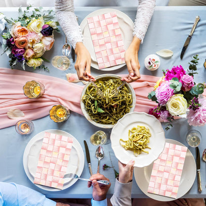 100 Pcs Light Pink Plaid Guest Napkins Watercolor Checkered Disposable Napkins Dinner Hand Towel Paper Napkin for Bathroom Wedding Birthday Party Table Supplies