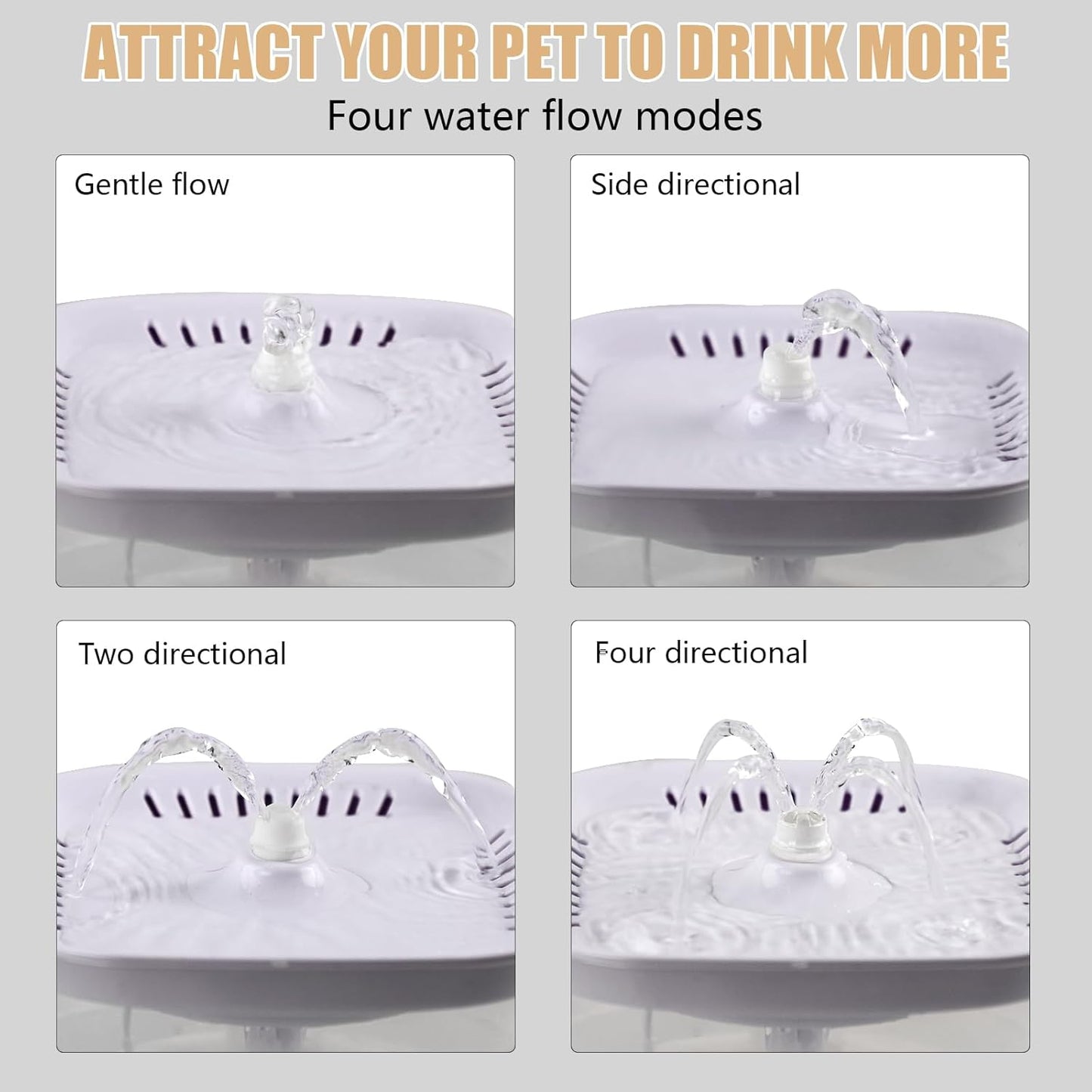 Cat Water Fountain - BOODIDI Ultra Silent Pet Drinking Fountain for Cats and Small Dogs, Indoor Water Fountain, 2.4L/2.5QT Capacity, with Replacement Filters (White)