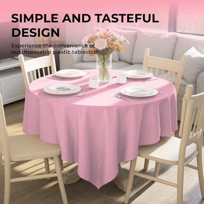 10 Pack Premium Disposable Plastic Tablecloth 84" Round Table Cover for Birthdays Weddings Christmas Anniversary Buffet Table (Pink)