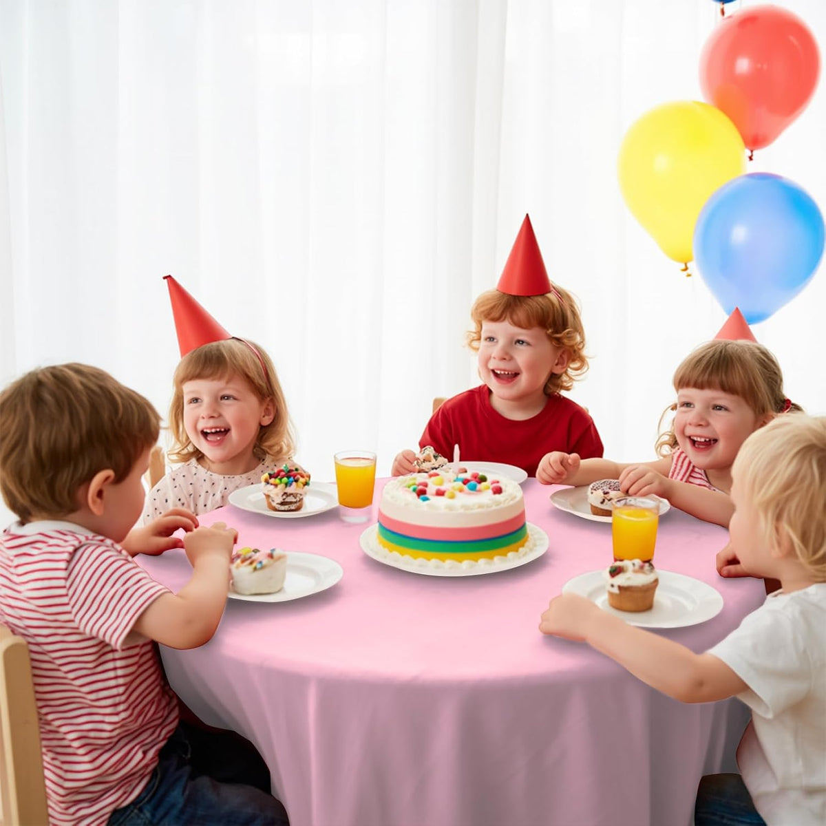 10 Pack Premium Disposable Plastic Tablecloth 84" Round Table Cover for Birthdays Weddings Christmas Anniversary Buffet Table (Pink)