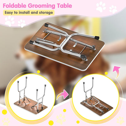 36'' Stainless Steel Pet Dog Grooming Table, Arm/Noose/Tray, Pink
