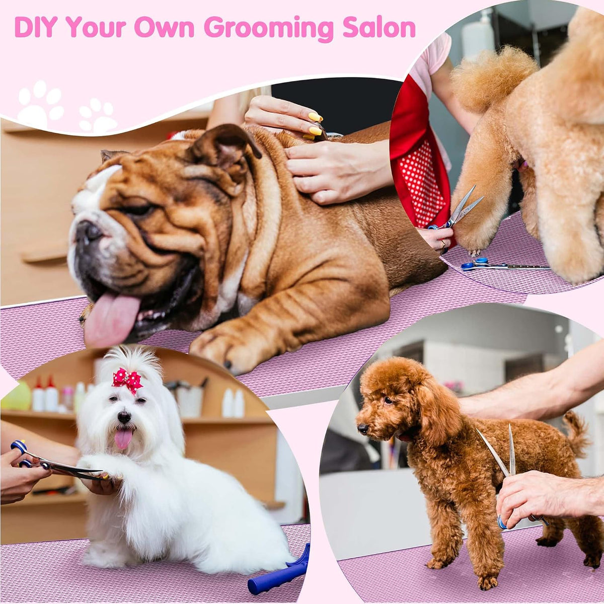 36'' Stainless Steel Pet Dog Grooming Table, Arm/Noose/Tray, Pink