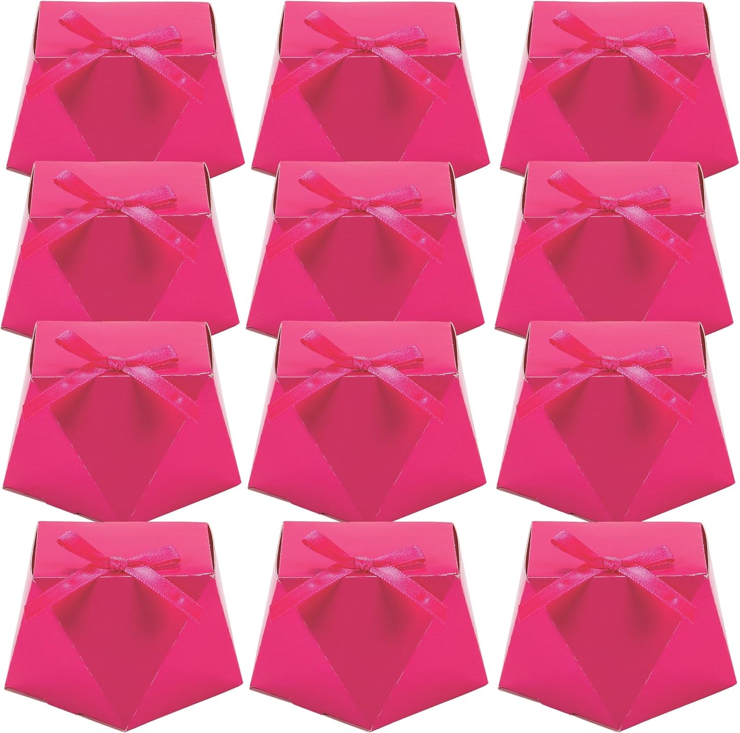 Fun Express - Pink Geometric Favor Box W/bow for Wedding - Party Supplies - Containers & Boxes - Paper Boxes - Wedding - 12 Pieces