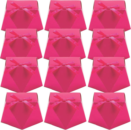 Fun Express - Pink Geometric Favor Box W/bow for Wedding - Party Supplies - Containers & Boxes - Paper Boxes - Wedding - 12 Pieces