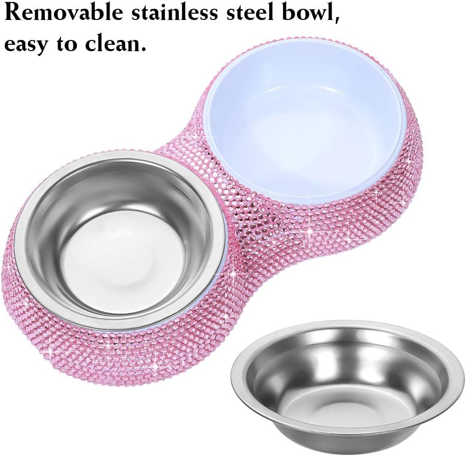 Soleebee Bling Finest Crystal Rhinestones Pet Feeder/Pet Bowls for Small Cats Dogs (Pink)