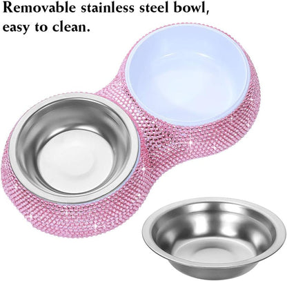 Soleebee Bling Finest Crystal Rhinestones Pet Feeder/Pet Bowls for Small Cats Dogs (Pink)