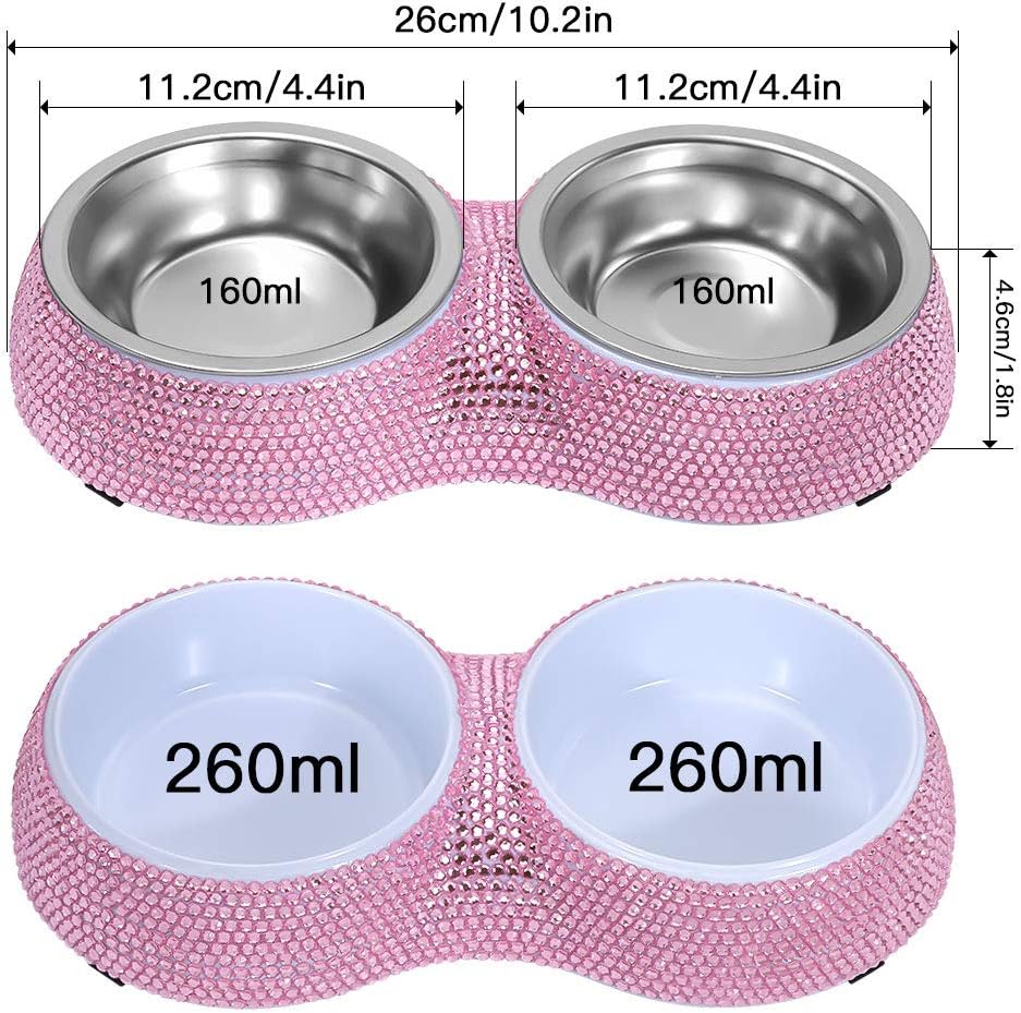 Soleebee Bling Finest Crystal Rhinestones Pet Feeder/Pet Bowls for Small Cats Dogs (Pink)