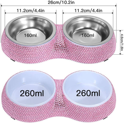 Soleebee Bling Finest Crystal Rhinestones Pet Feeder/Pet Bowls for Small Cats Dogs (Pink)