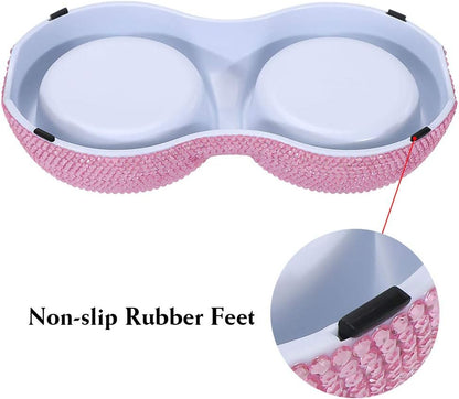 Soleebee Bling Finest Crystal Rhinestones Pet Feeder/Pet Bowls for Small Cats Dogs (Pink)