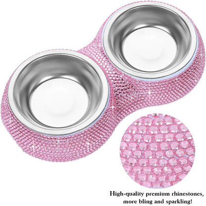 Soleebee Bling Finest Crystal Rhinestones Pet Feeder/Pet Bowls for Small Cats Dogs (Pink)