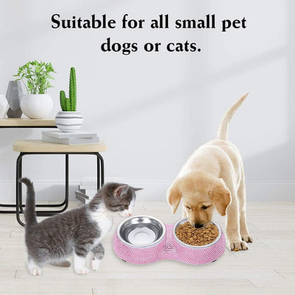 Soleebee Bling Finest Crystal Rhinestones Pet Feeder/Pet Bowls for Small Cats Dogs (Pink)