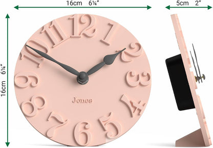® Hampstead Desk Clock | Freestanding | Rose Pink | Elegant Raised Moulded Numerals | Ideal for Shelf, Mantel, Living Room, Home Office or Bedside