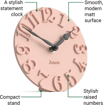 ® Hampstead Desk Clock | Freestanding | Rose Pink | Elegant Raised Moulded Numerals | Ideal for Shelf, Mantel, Living Room, Home Office or Bedside