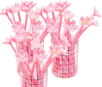 30pcs Flower Pens Sakura Shaped Gel Ink Pens 0.5 mm Black Ink for Women, Coworkers Office Home Gifts Party Supplies (Pink Flowers 30pcs)